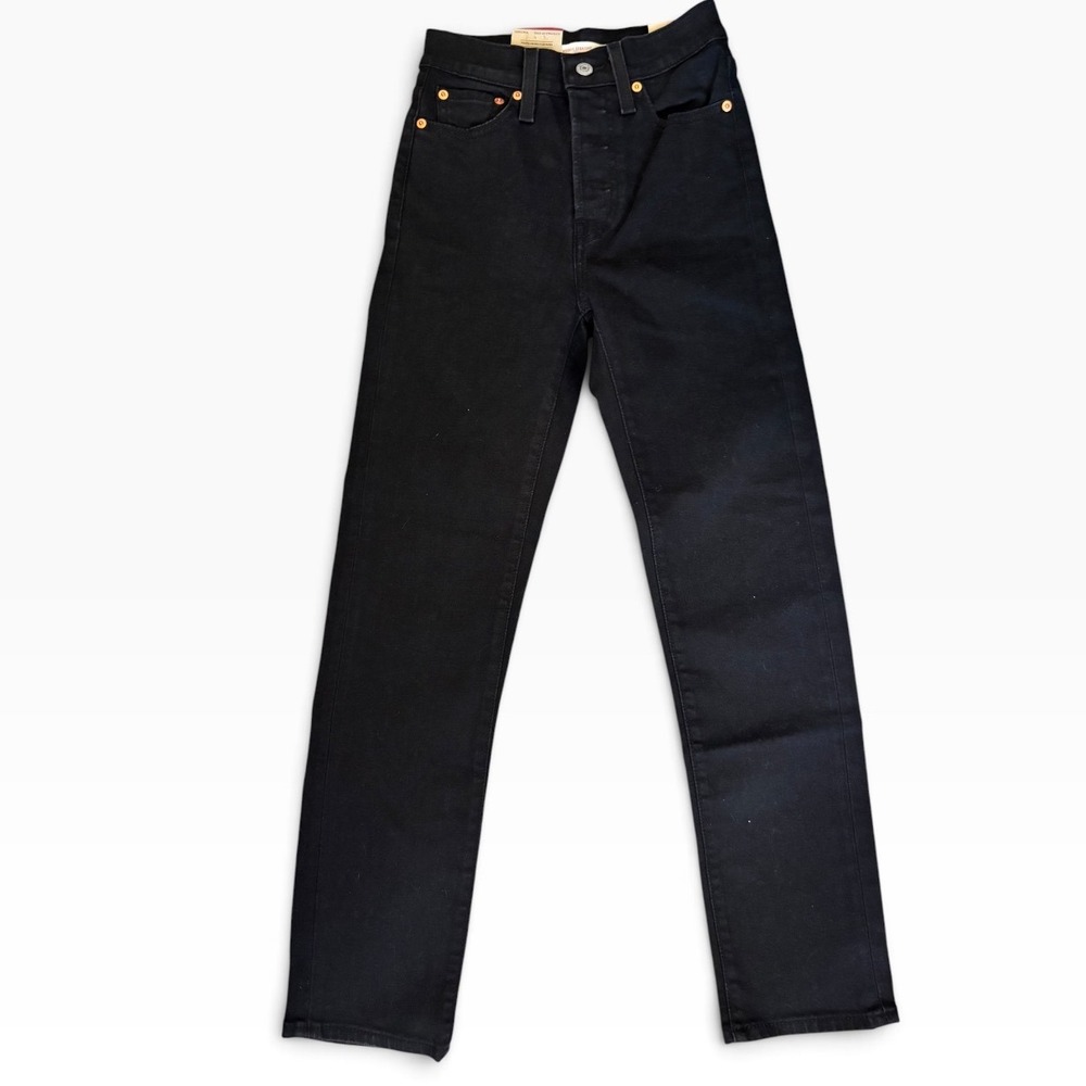 Levis Wedgie Straight Jeans Black High Rise‎ Stretch Denim 24x28 349640244